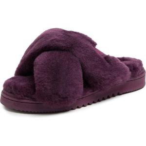 Fireside by Dearfoams womens Newcastle Crossband All Over Shearling Easy on/Off Slide(Aubergine Solid)