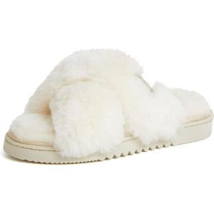 Fireside by Dearfoams womens Newcastle Crossband All Over Shearling Easy on/Off Slide(Cream)