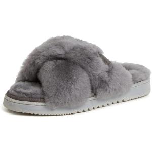 Fireside by Dearfoams womens Newcastle Crossband All Over Shearling Easy on/Off Slide(Grey Solid)
