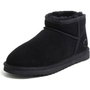 Fireside by Dearfoams womens Riverland Genuine Shearling Fur Lined Mini Ankle Boot With Platform Slipper(Black)