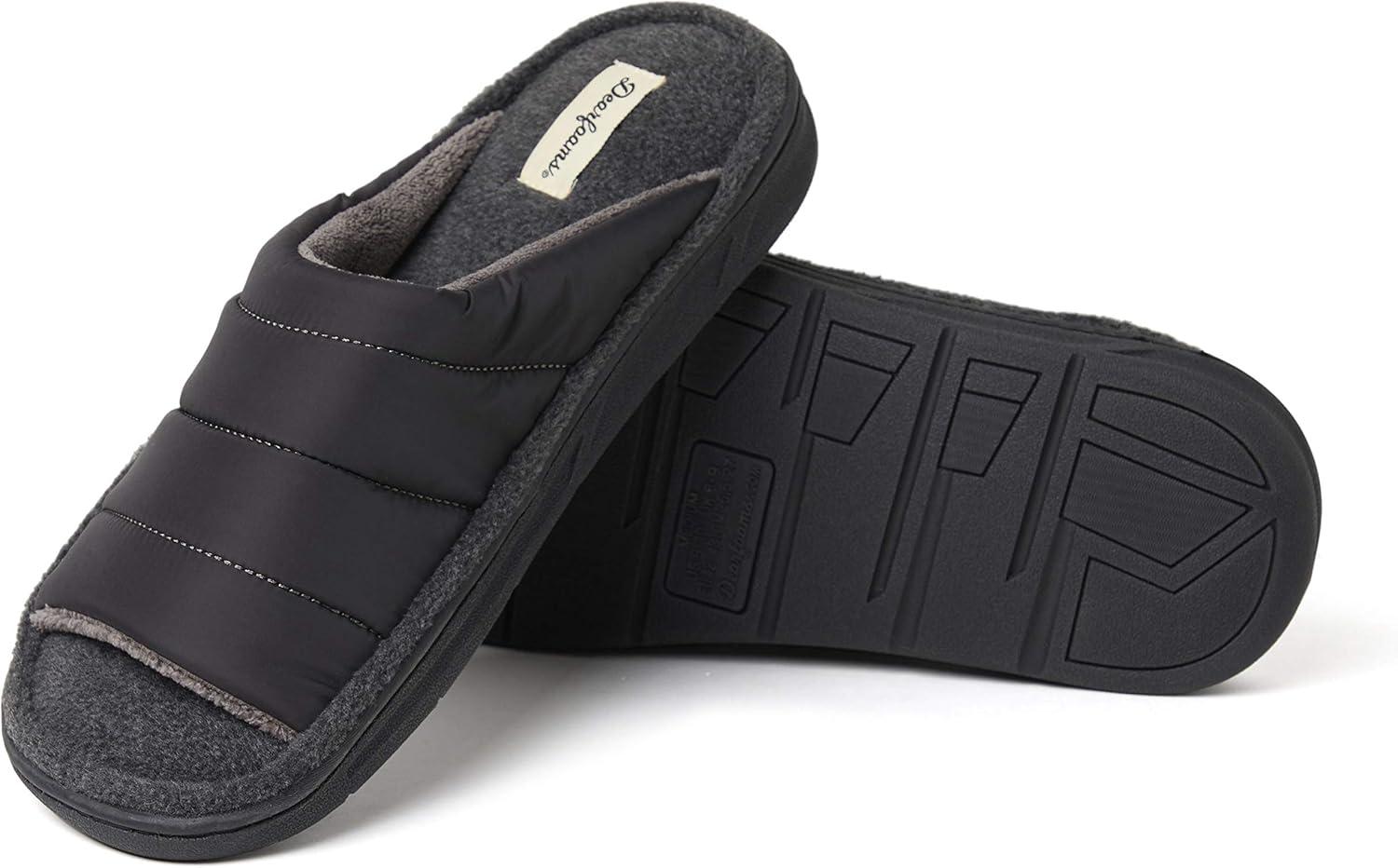imageDearfoams Mens Max Quilted Nylon Slide SlipperBlack