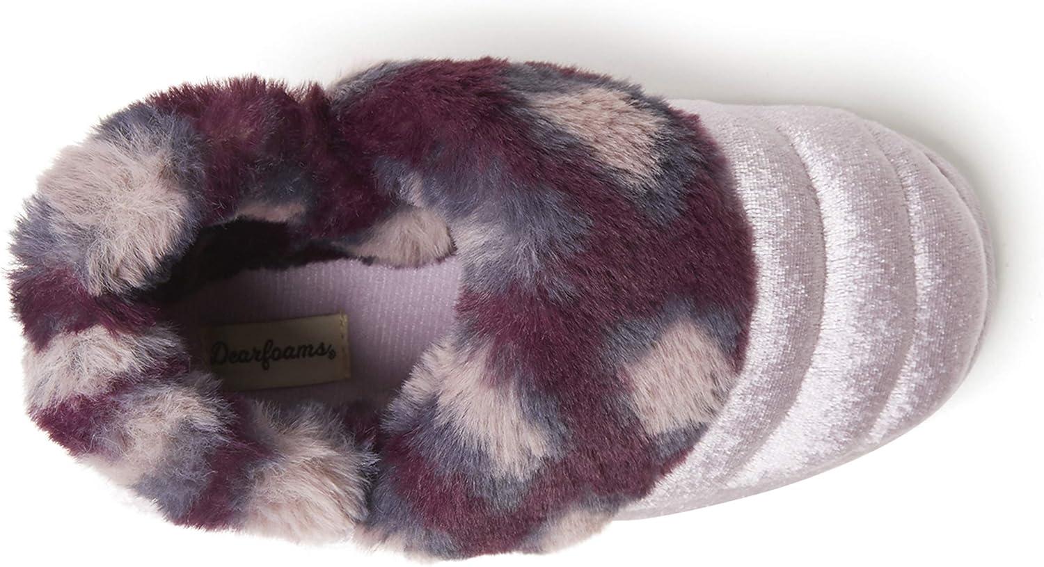 imageDearfoams UnisexChild Amelia Velour Bootie with Leopard Cuff SlipperElderberry