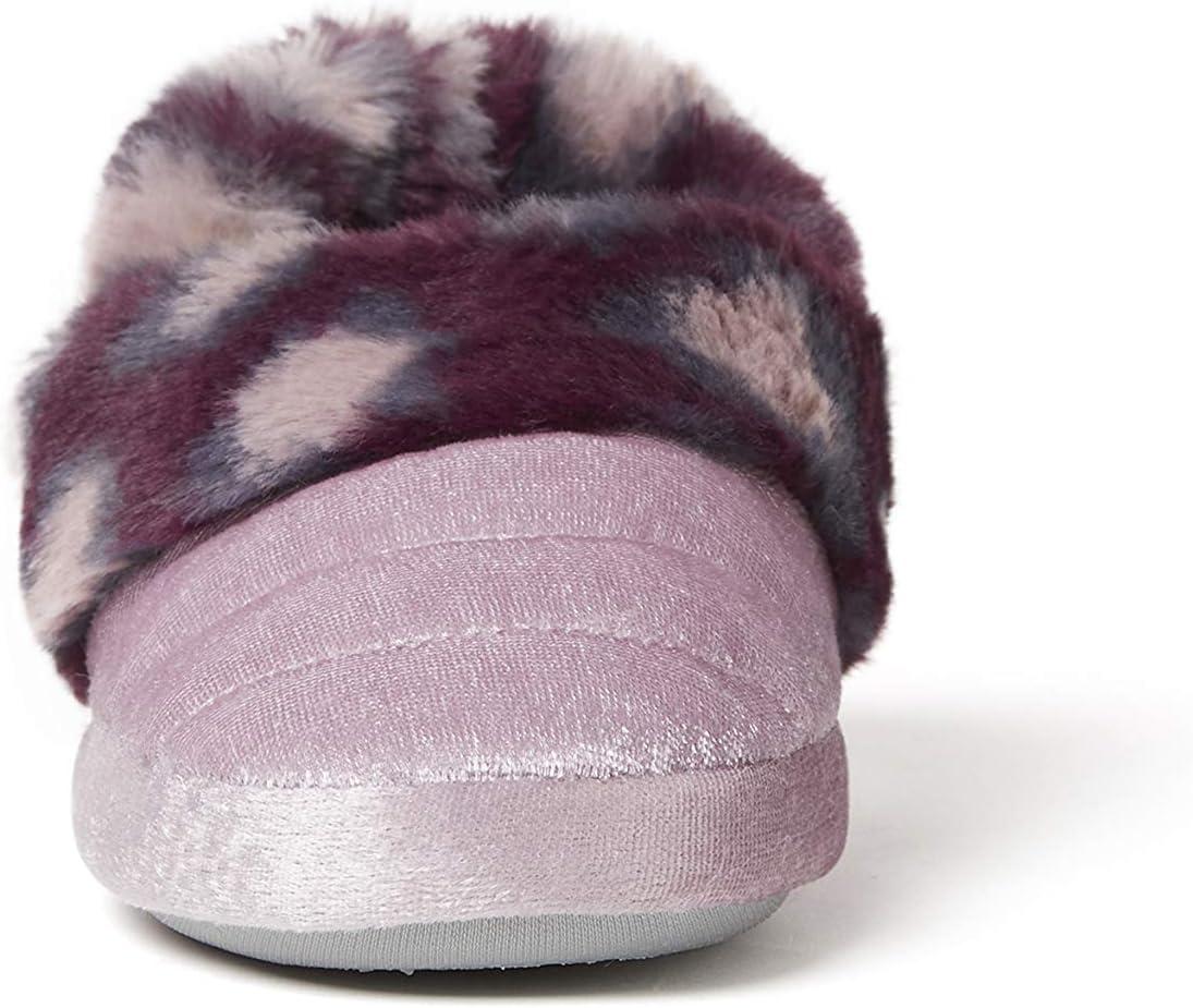 imageDearfoams UnisexChild Amelia Velour Bootie with Leopard Cuff SlipperElderberry