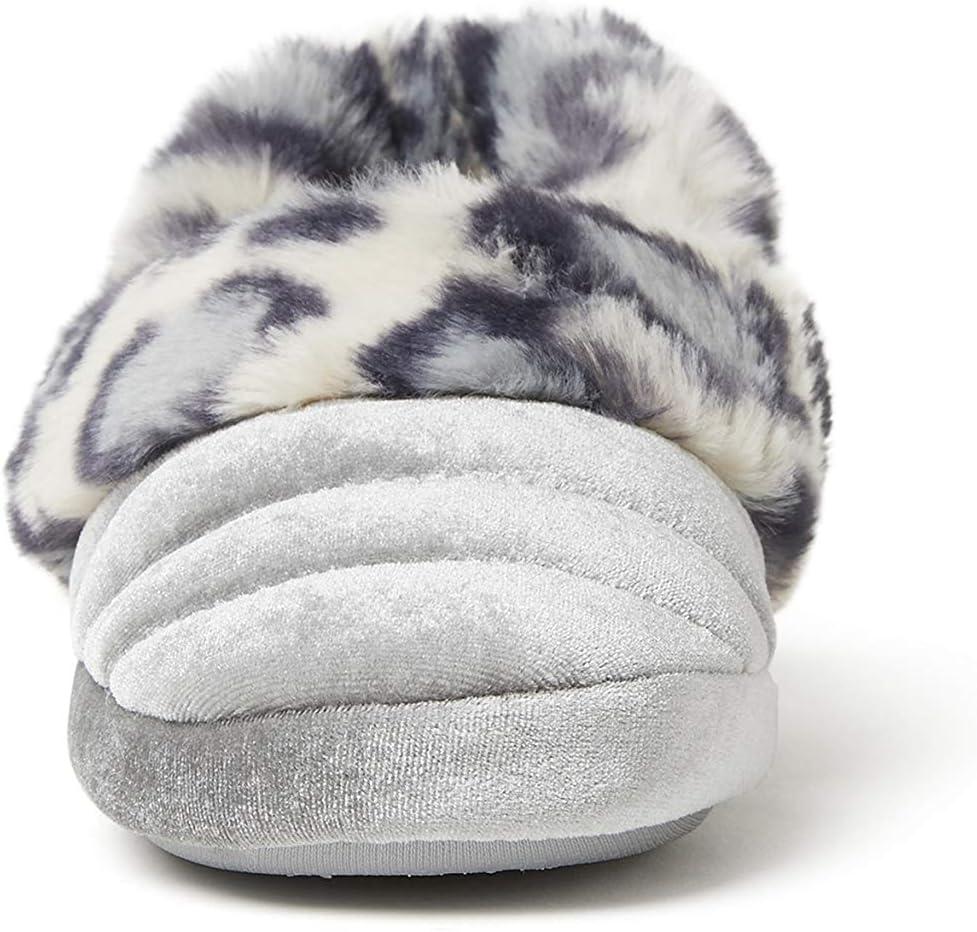 imageDearfoams UnisexChild Amelia Velour Bootie with Leopard Cuff SlipperSleet