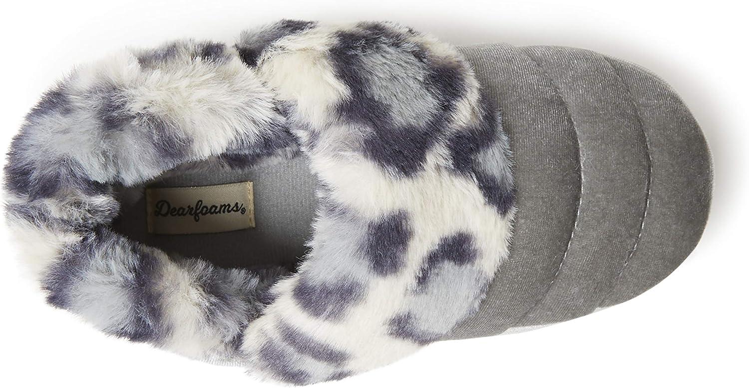 imageDearfoams UnisexChild Amelia Velour Bootie with Leopard Cuff SlipperSleet