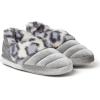 Dearfoams Unisex-Child Amelia Velour Bootie with Leopard Cuff Slipper(Sleet)