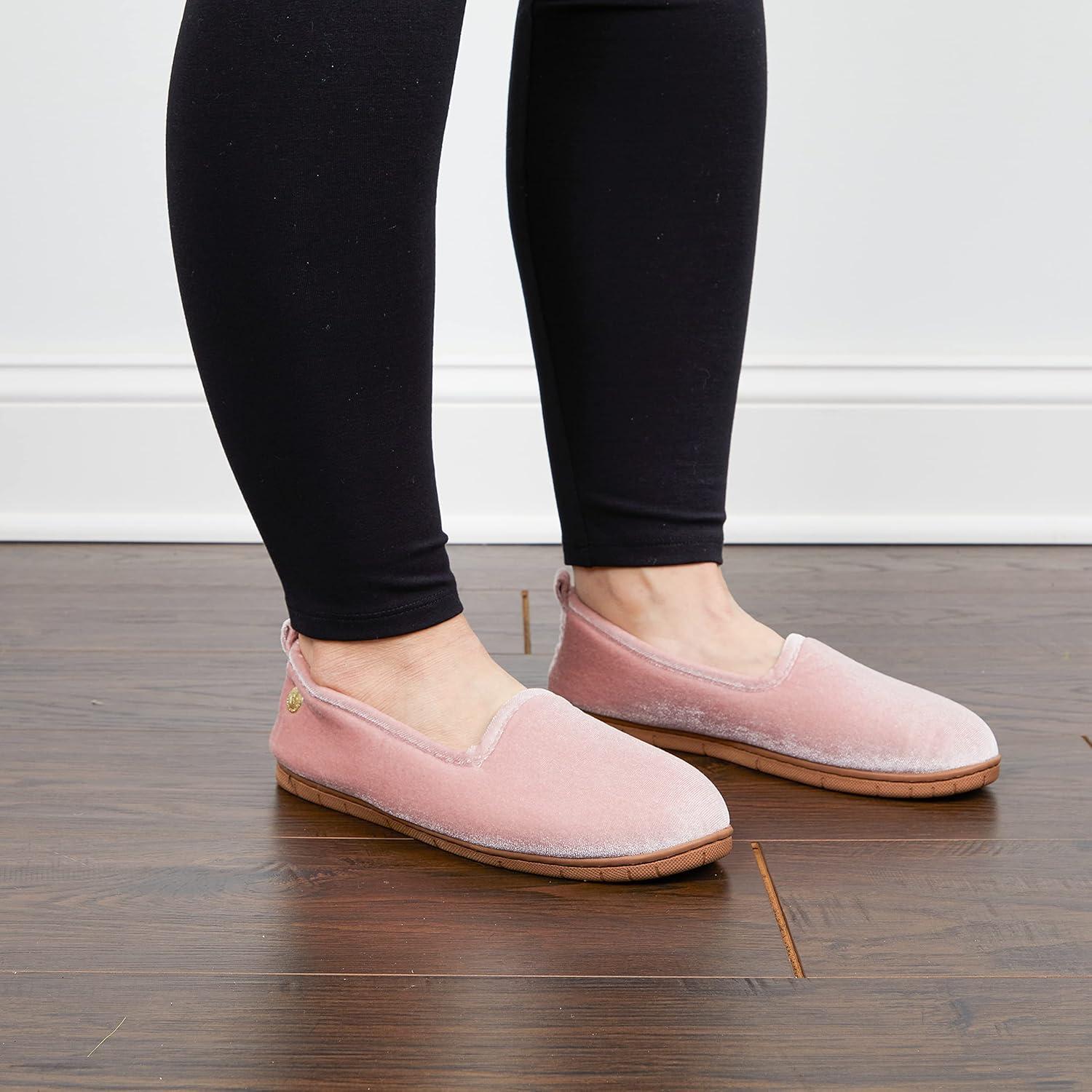 imageDearfoams Womens Rachel Shiny Velour Closed Back SlipperPale Mauve