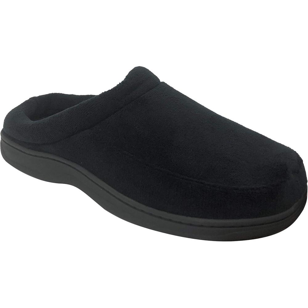 imageDearfoams Mens Microfiber Terry Clog with Memory Foam Slippers Medium Black