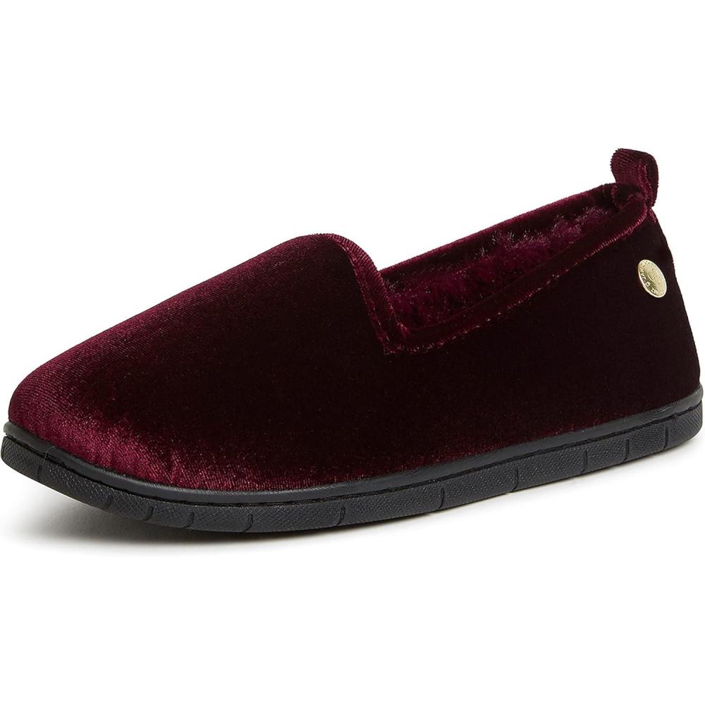 imageDearfoams Womens Rachel Shiny Velour Closed Back SlipperBurgundy