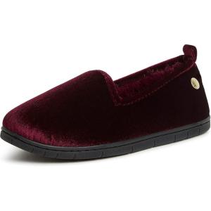 Dearfoams Women’s Rachel Shiny Velour Closed Back Slipper(Burgundy)