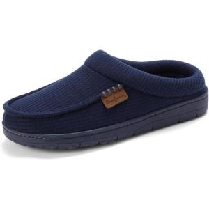 Dearfoams Men’s Brendan Indoor/Outdoor Breathable Memory Foam Clog House Shoe with Wide Widths Slipper(Navy Waffle Knit)