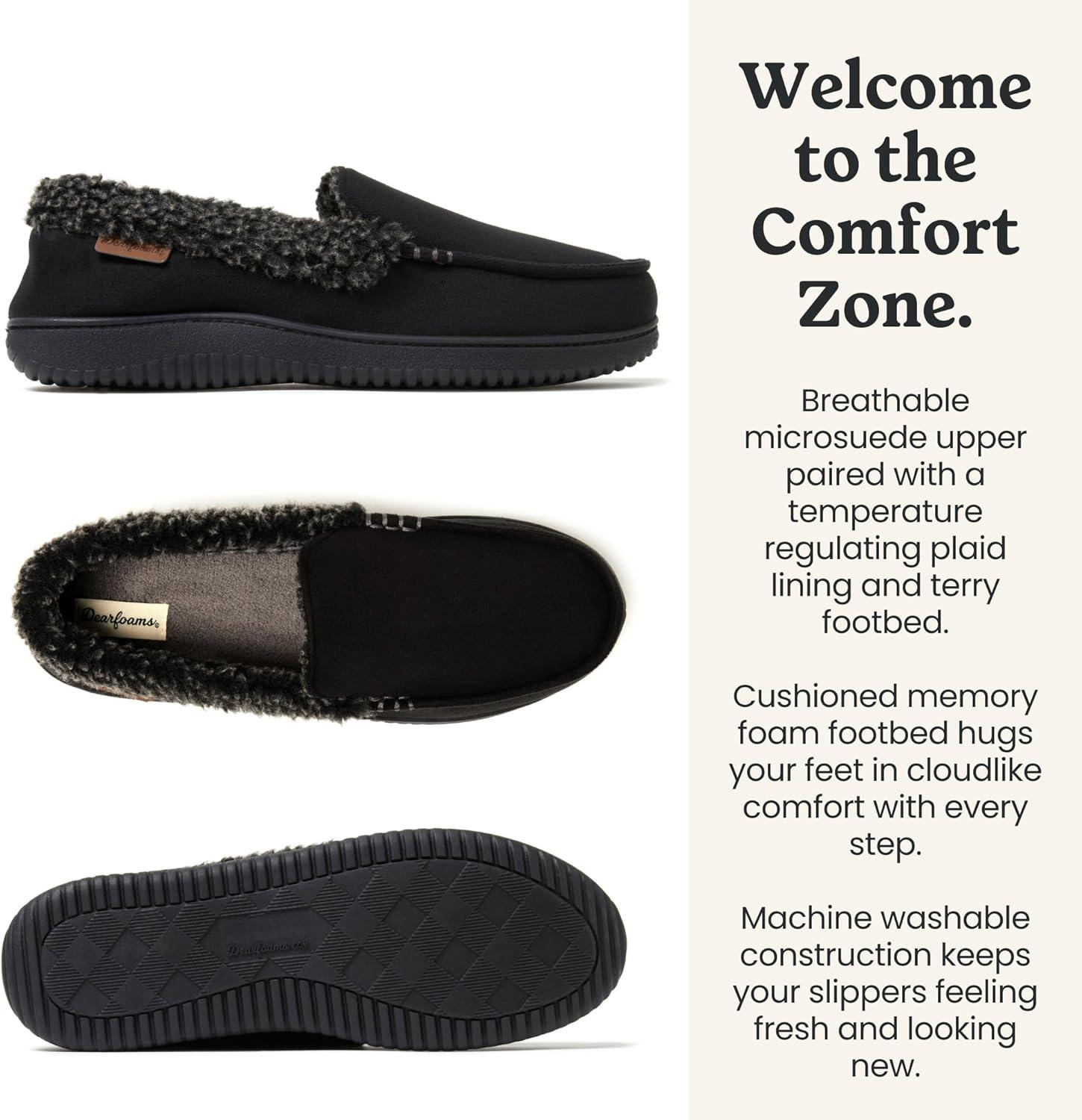 imageDearfoams MensAlexander Microsuede Moccasin with Berber Casing BLACK XL