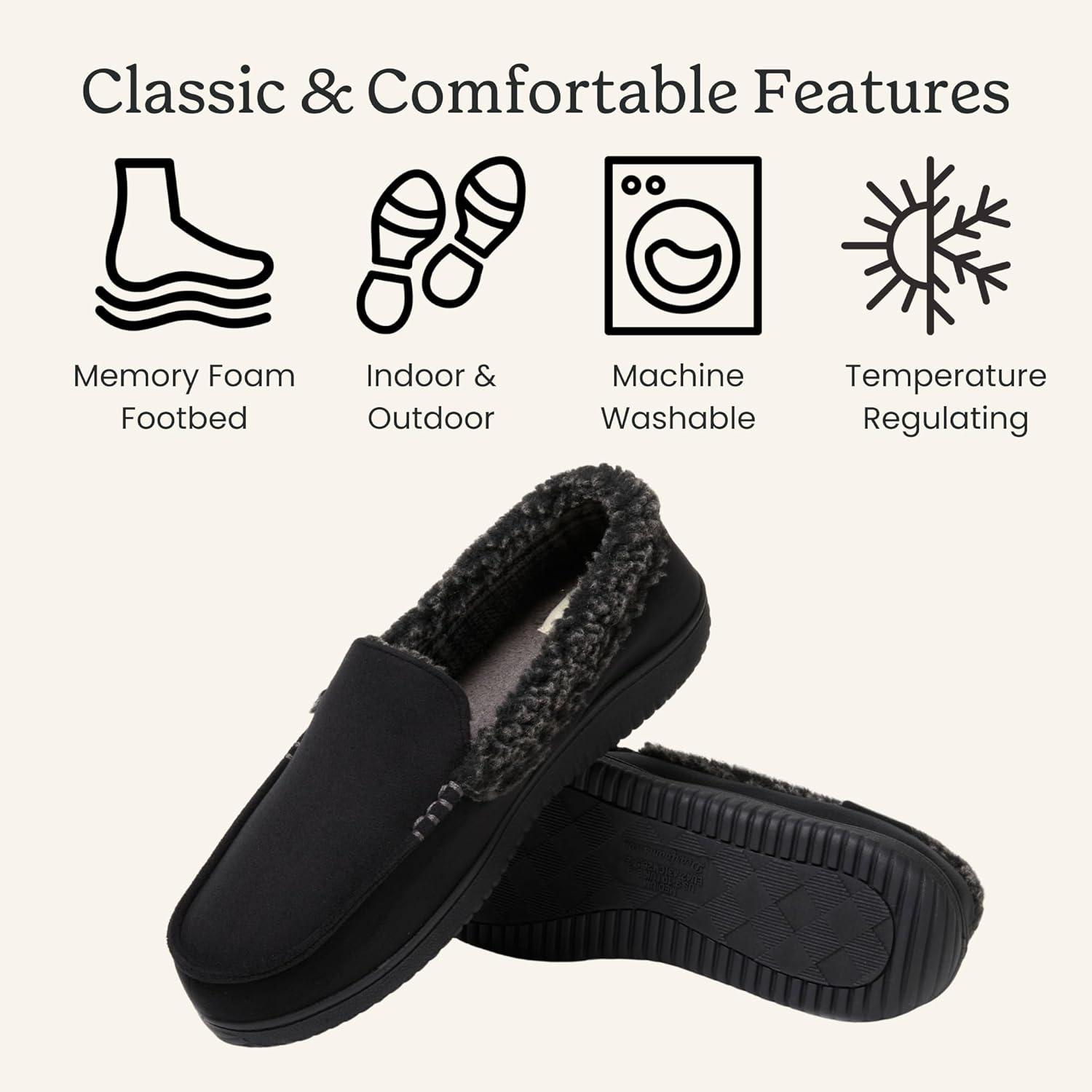 imageDearfoams MensAlexander Microsuede Moccasin with Berber Casing BLACK XL