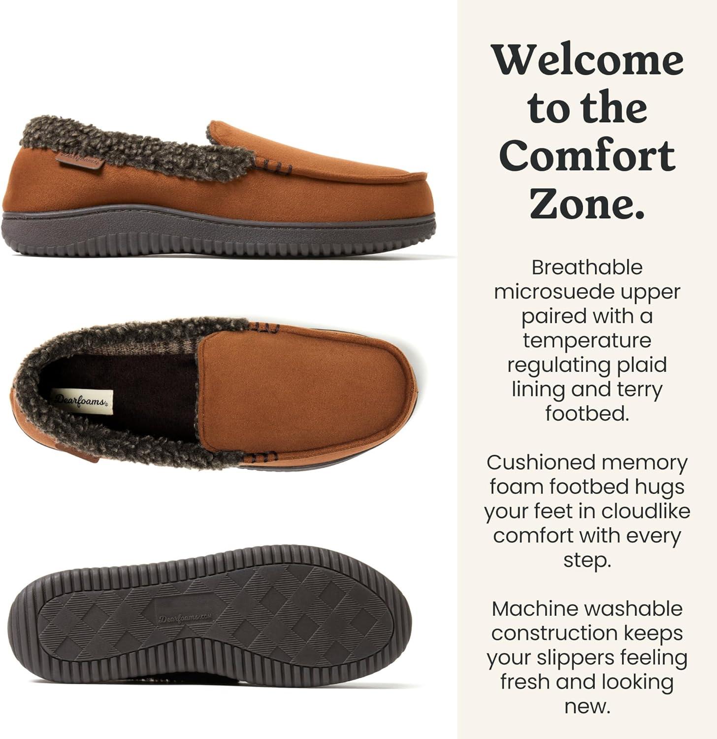 imageDearfoams MensAlexander Microsuede Moccasin with Berber Casing CHESTNUT S