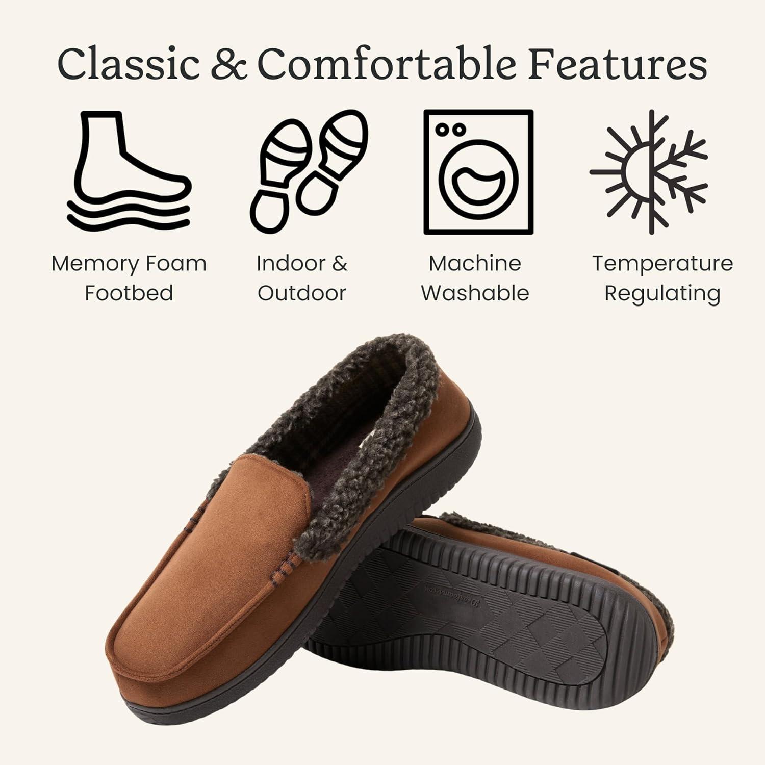 imageDearfoams MensAlexander Microsuede Moccasin with Berber Casing CHESTNUT S