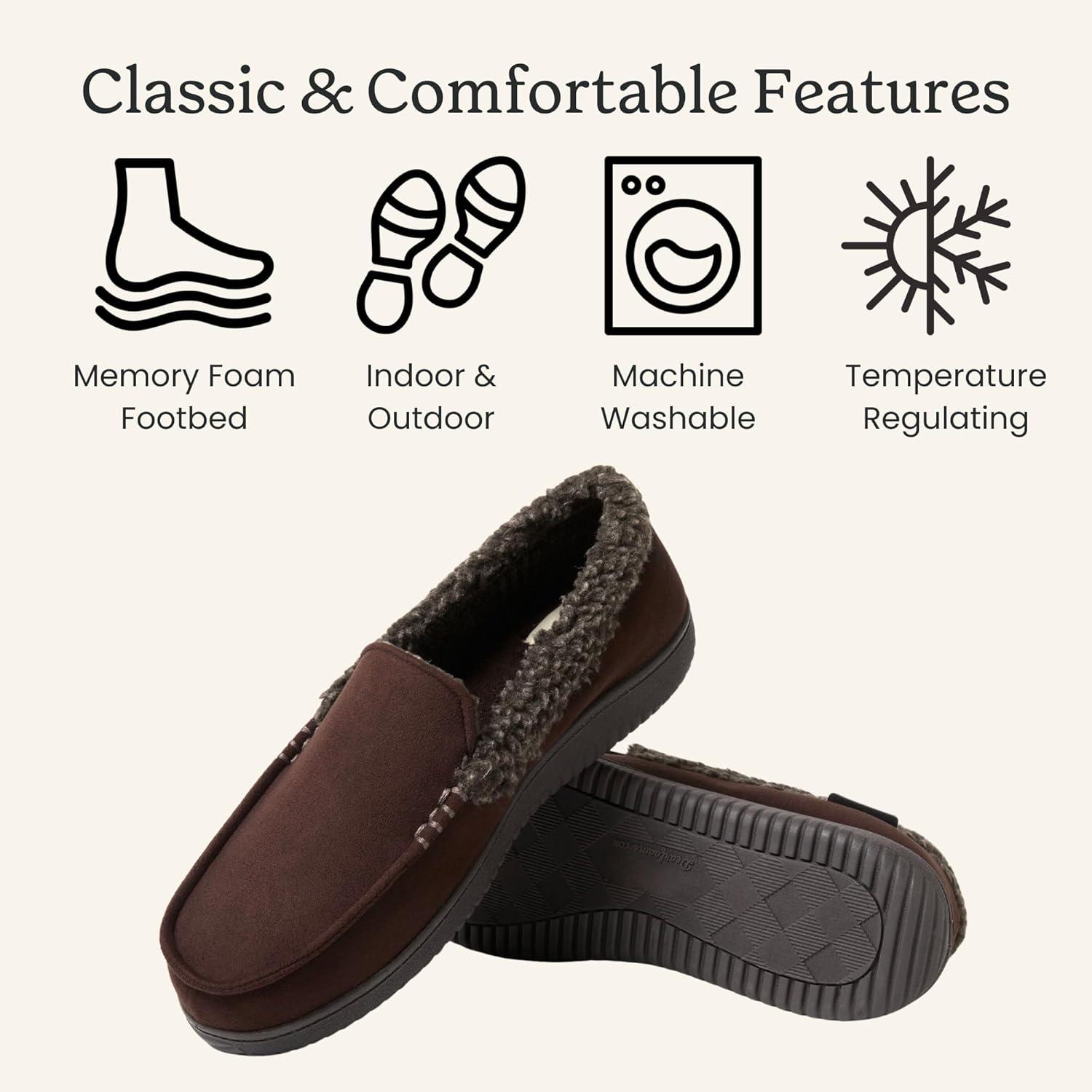 imageDearfoams MensAlexander Microsuede Moccasin with Berber Casing COFFEE S