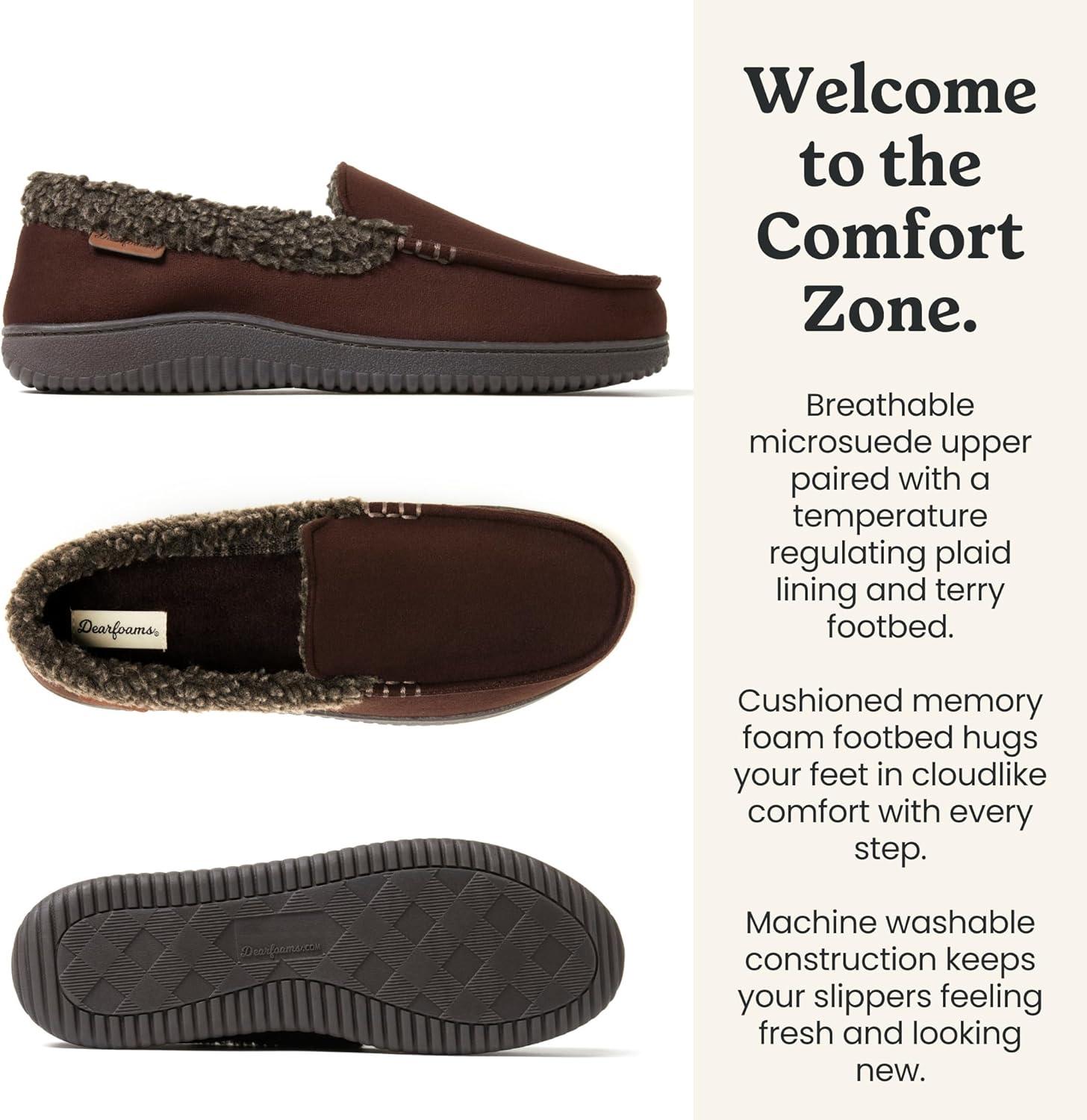 imageDearfoams MensAlexander Microsuede Moccasin with Berber Casing COFFEE S