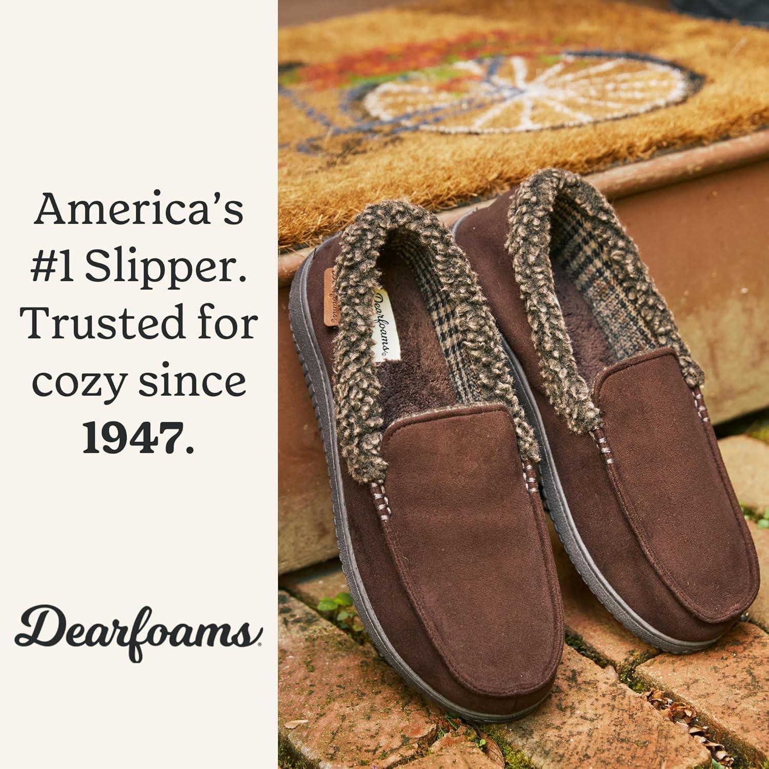 imageDearfoams MensAlexander Microsuede Moccasin with Berber Casing COFFEE S