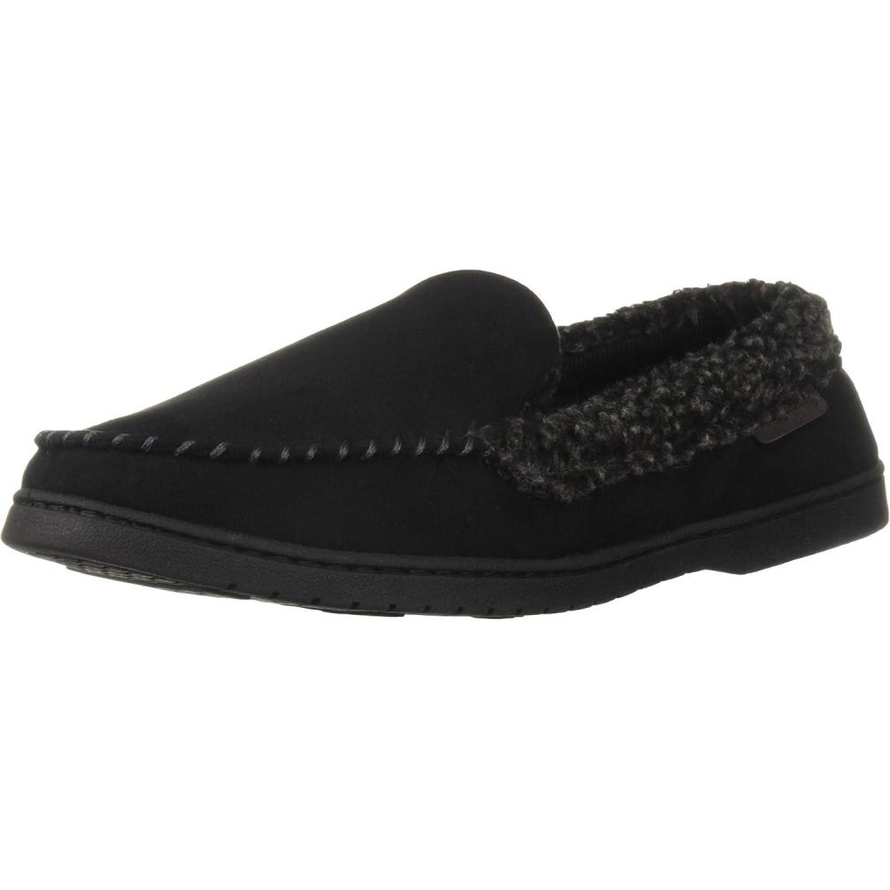 imageDearfoams Mens Microsuede Moc Whipstitch Mem Foam SlipperBlack