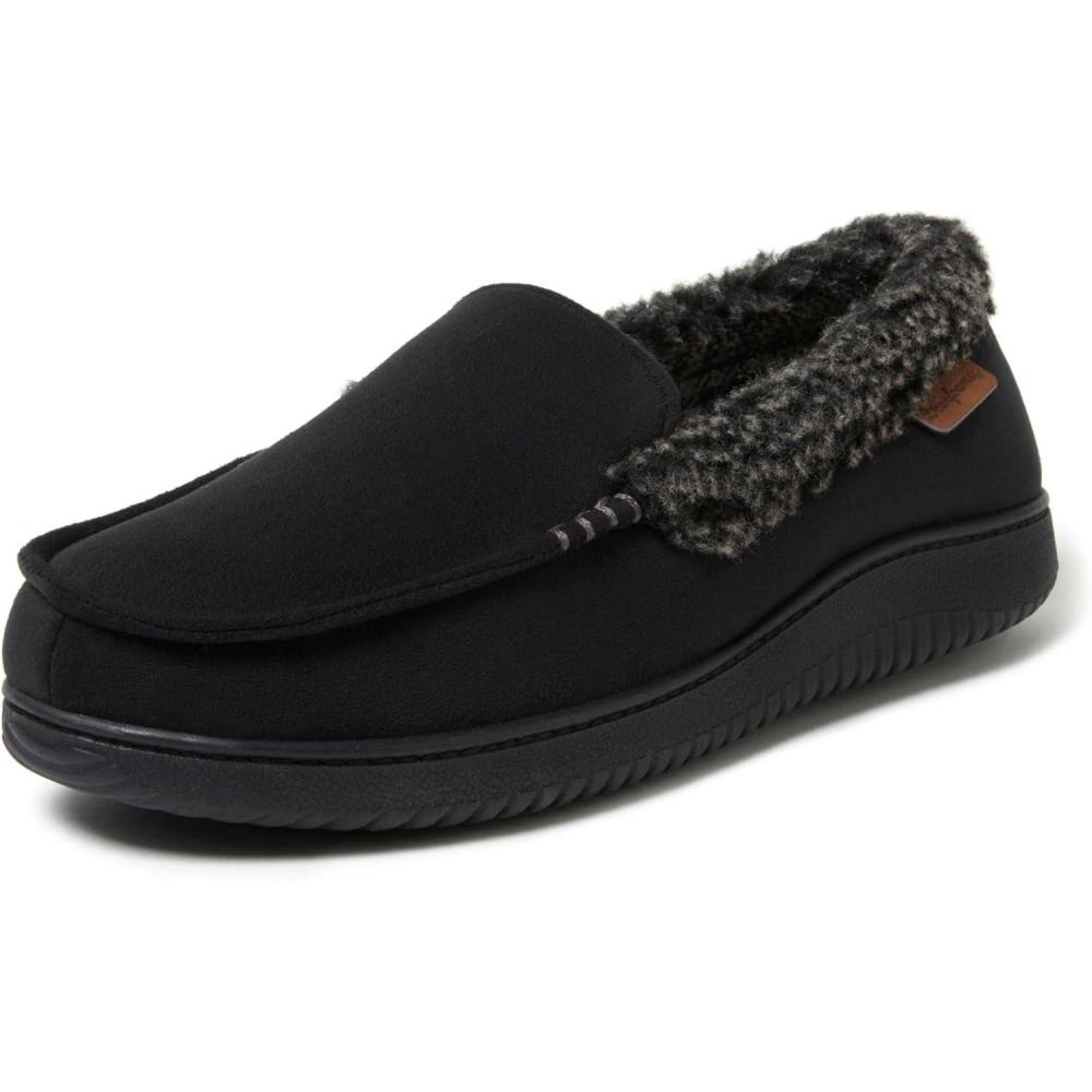 imageDearfoams MensAlexander Microsuede Moccasin with Berber Casing BLACK XL