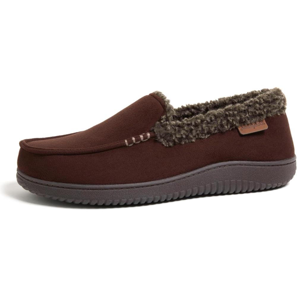 imageDearfoams MensAlexander Microsuede Moccasin with Berber Casing COFFEE XL