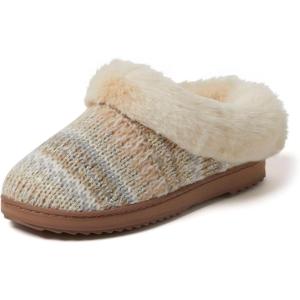 Dearfoams Women’s Memory Foam Cozy Soft House Slippers Gifts for Women Hannah Knit Clog House Shoes(Crème Brulee)