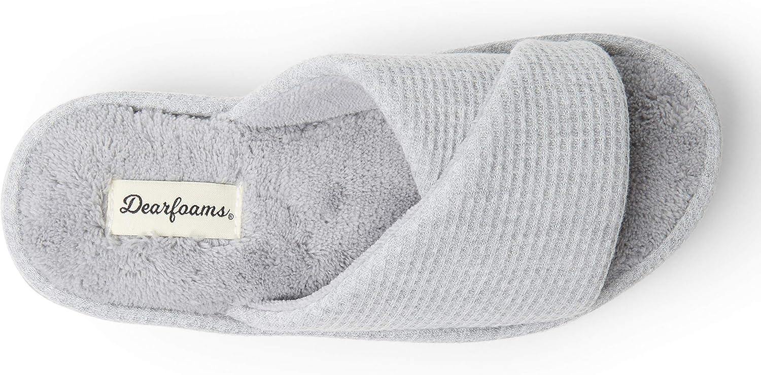 imageDearfoams Womens Camila Waffle Knit Slide SlipperLight Heather Grey