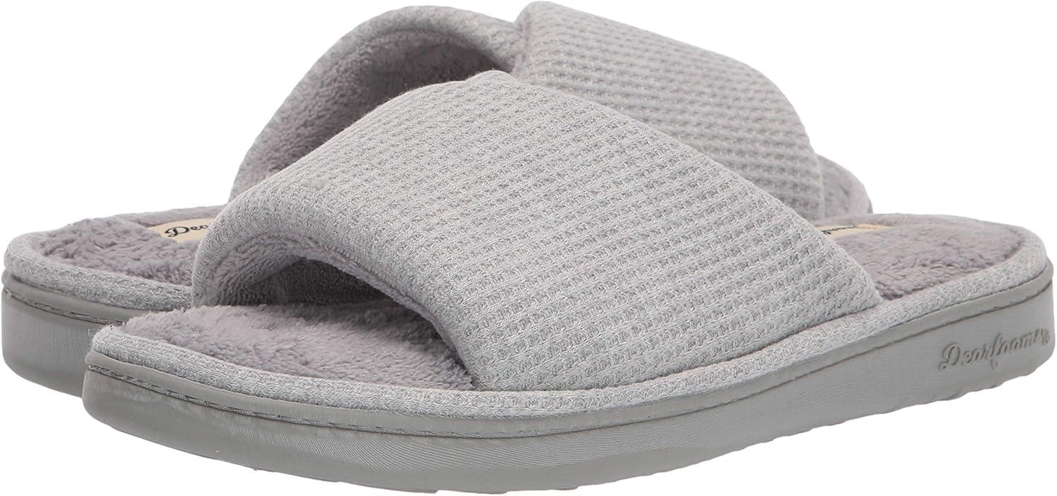 imageDearfoams Womens Camila Waffle Knit Slide SlipperLight Heather Grey