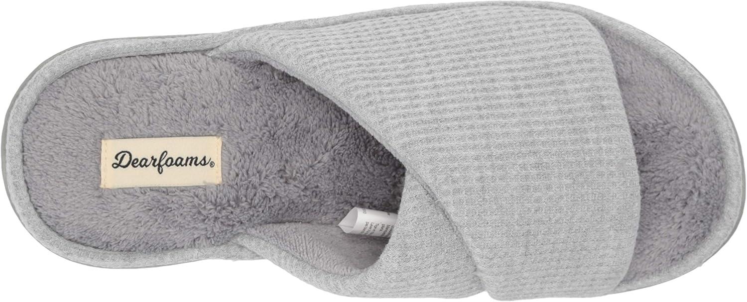 imageDearfoams Womens Camila Waffle Knit Slide SlipperLight Heather Grey