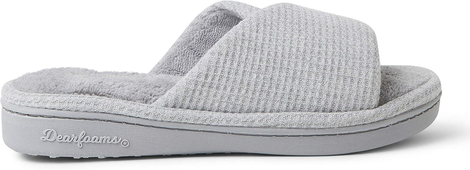imageDearfoams Womens Camila Waffle Knit Slide SlipperLight Heather Grey