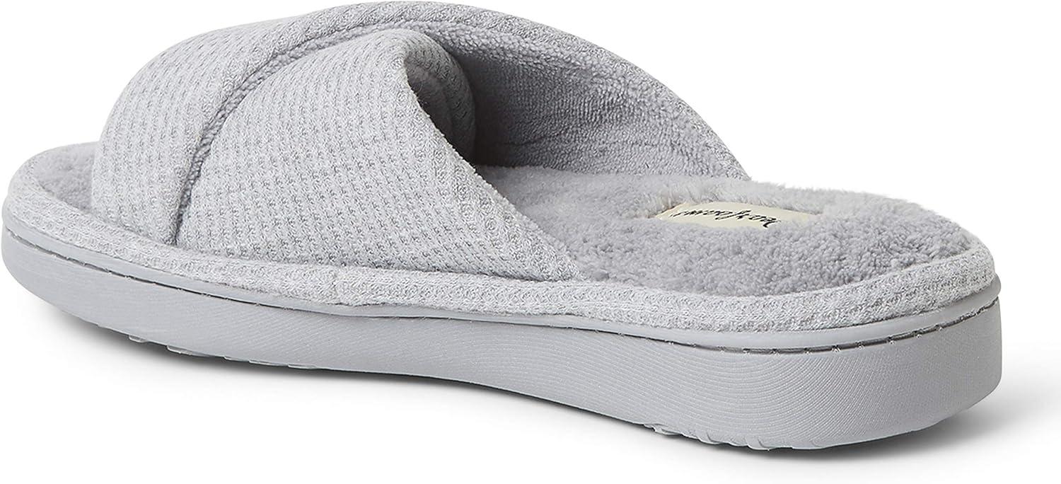 imageDearfoams Womens Camila Waffle Knit Slide SlipperLight Heather Grey