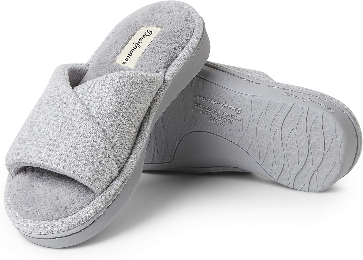 imageDearfoams Womens Camila Waffle Knit Slide SlipperLight Heather Grey