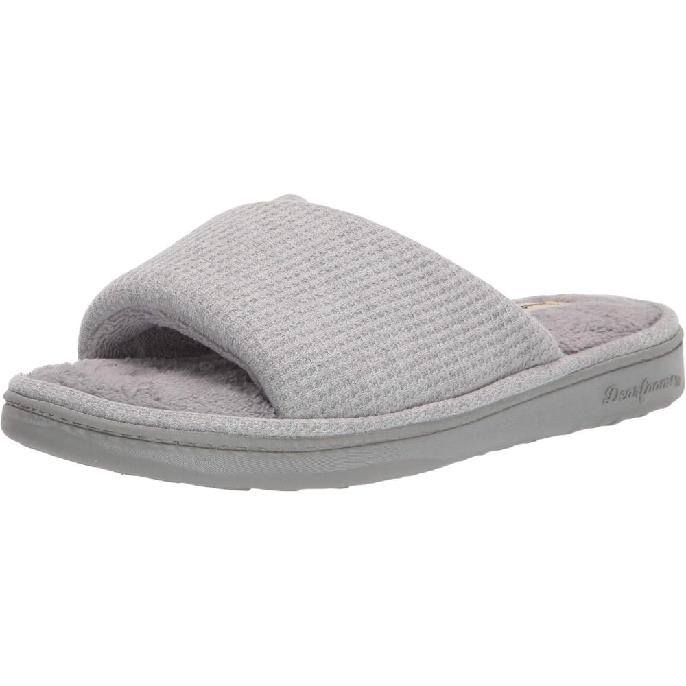 imageDearfoams Womens Camila Waffle Knit Slide SlipperLight Heather Grey