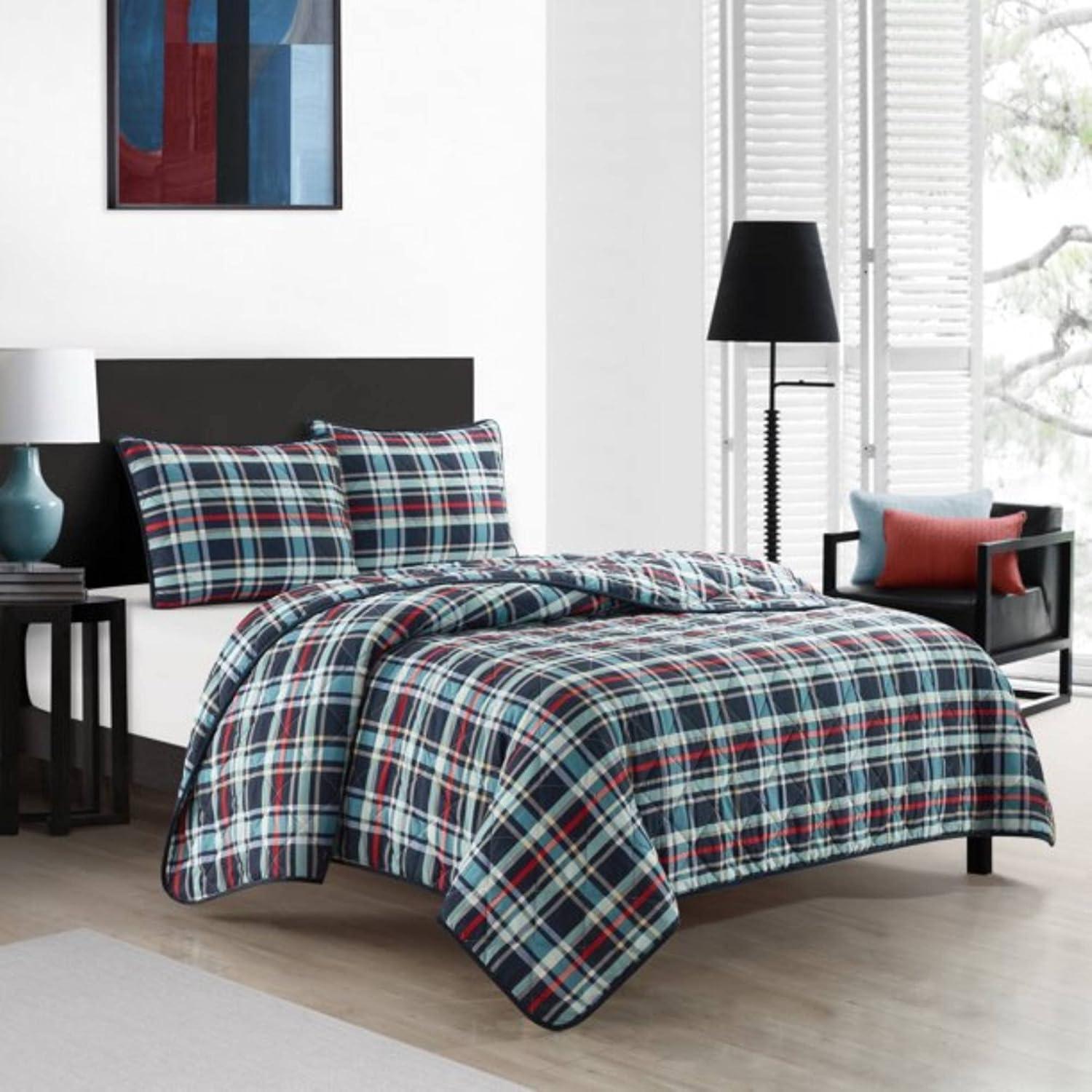 imageDearfoams Super Soft Quilt Set with Diamond Stitching Reindeer FullQueenBlue