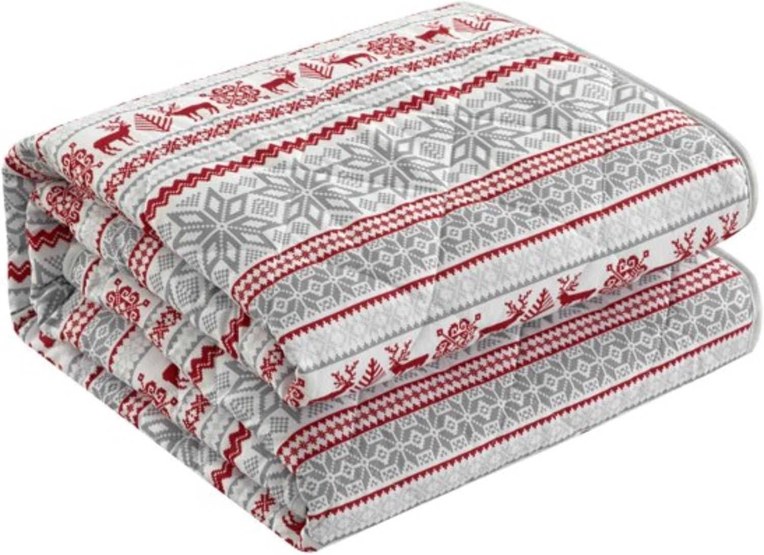 imageDearfoams Super Soft Quilt Set with Diamond Stitching Reindeer FullQueenMulticolor