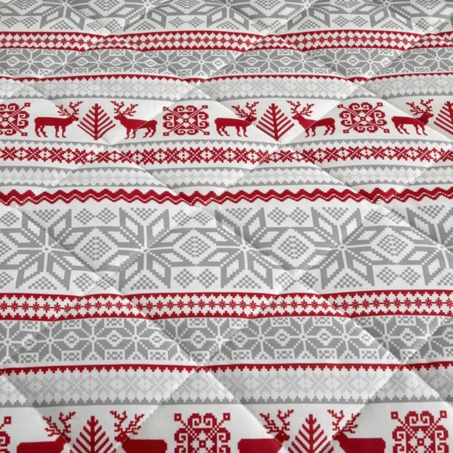 imageDearfoams Super Soft Quilt Set with Diamond Stitching Reindeer FullQueenMulticolor