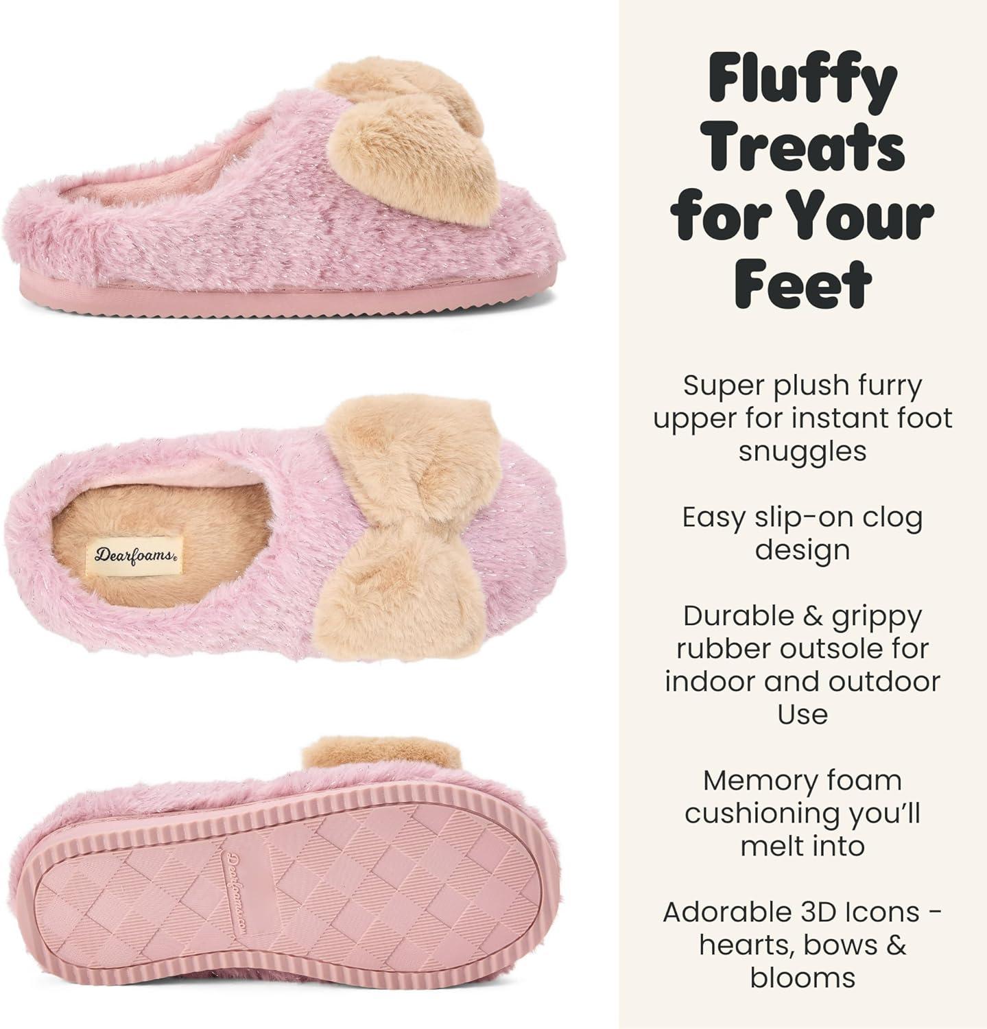 imageDearfoams womens Cozy Rosie Cuties Plush Fuzzy Giftable House Shoes With Memory FoamPink Bow