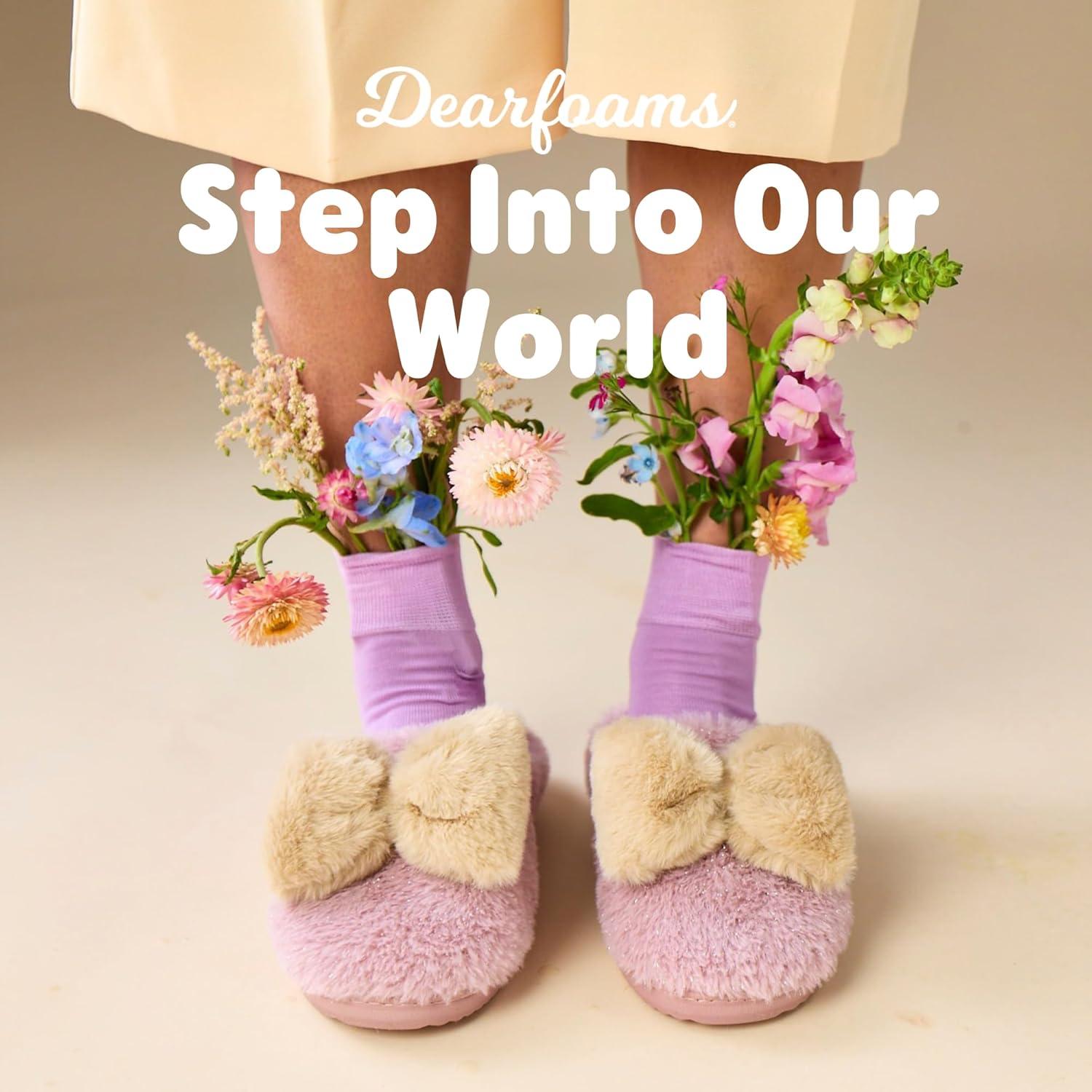 imageDearfoams womens Cozy Rosie Cuties Plush Fuzzy Giftable House Shoes With Memory FoamPink Bow