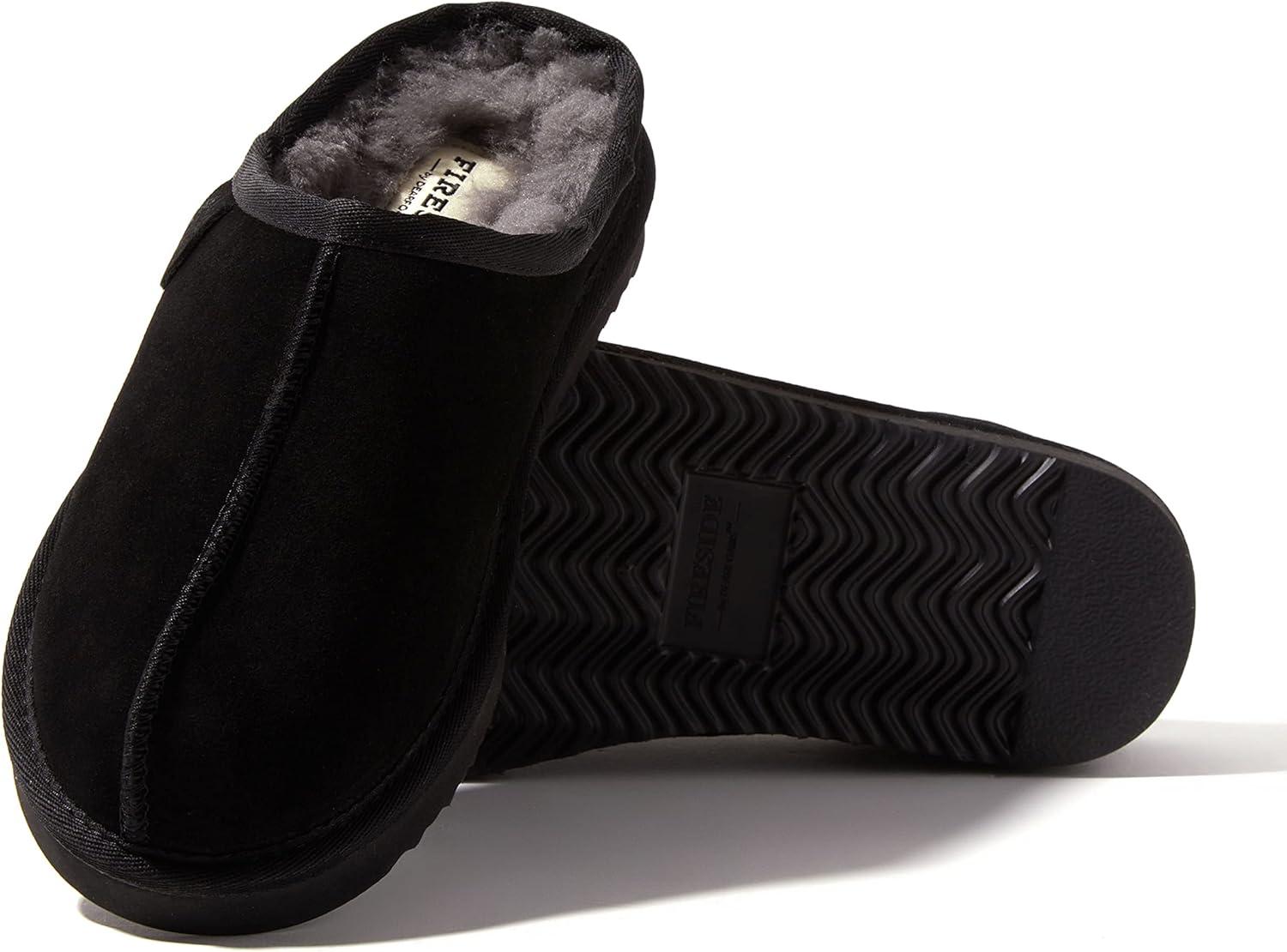 imageFireside by Dearfoams Womens Greta Genuine Shearling Clog Slippers 100 Natural Suede Clogs for Outdoor amp IndoorBlack