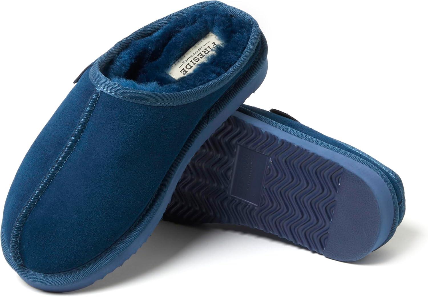 imageFireside by Dearfoams Womens Greta Genuine Shearling Clog Slippers 100 Natural Suede Clogs for Outdoor amp IndoorDeep Oasis Blue