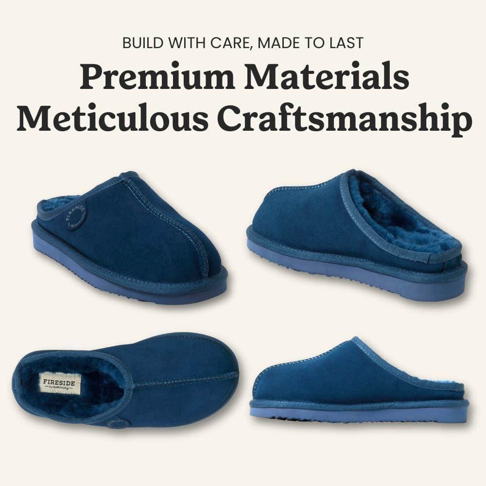imageFireside by Dearfoams Womens Greta Genuine Shearling Clog Slippers 100 Natural Suede Clogs for Outdoor amp IndoorDeep Oasis Blue