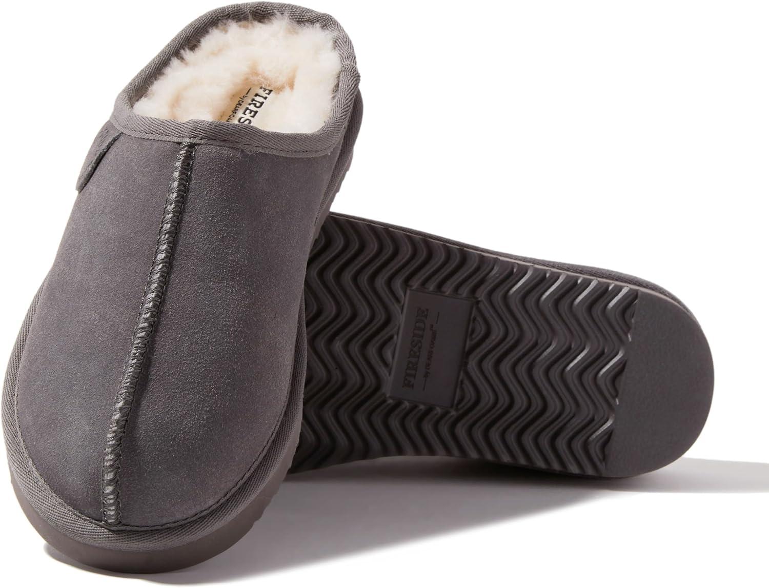 imageFireside by Dearfoams Womens Greta Genuine Shearling Clog Slippers 100 Natural Suede Clogs for Outdoor amp IndoorGrey