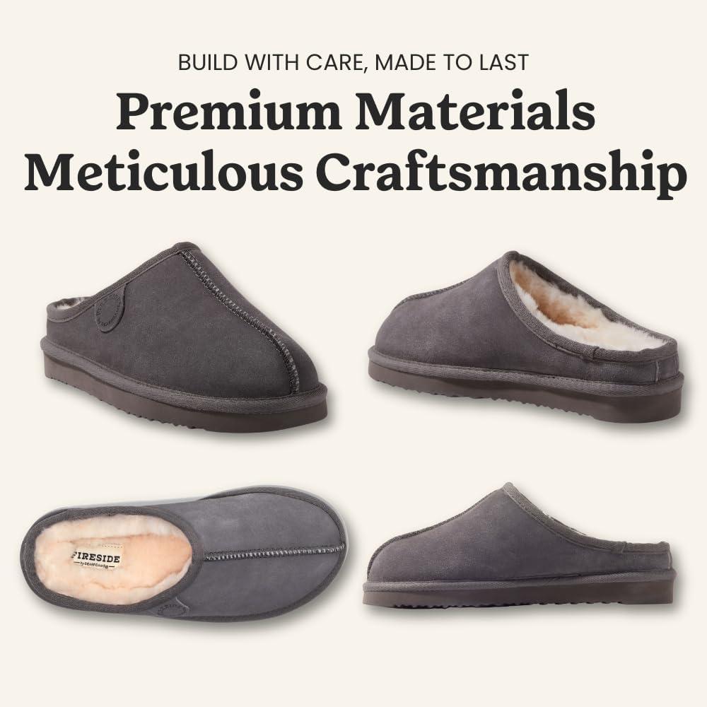 imageFireside by Dearfoams Womens Greta Genuine Shearling Clog Slippers 100 Natural Suede Clogs for Outdoor amp IndoorGrey