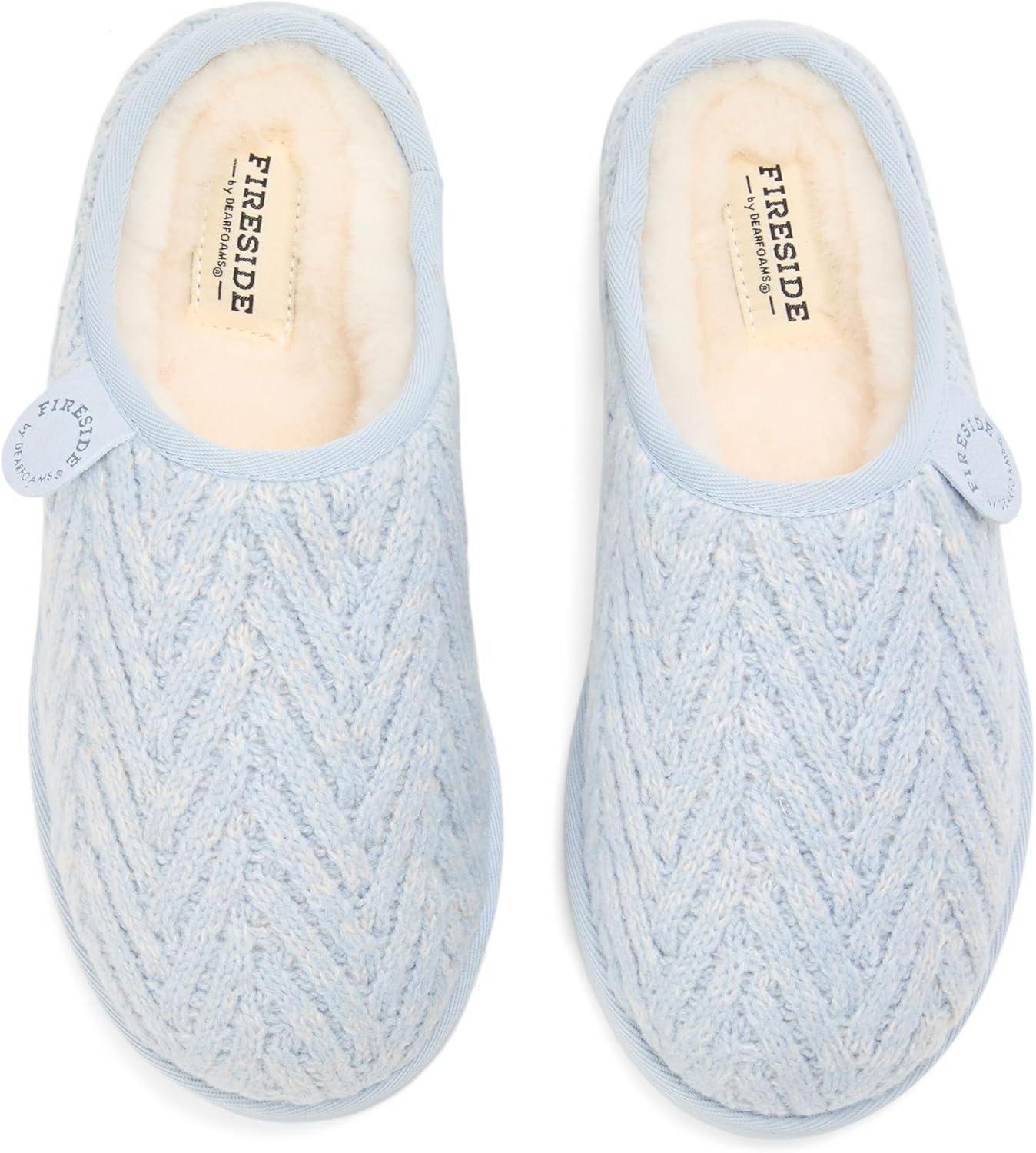 imageFireside by Dearfoams Womens Greta Genuine Shearling Clog Slippers 100 Natural Suede Clogs for Outdoor amp IndoorLight Blue