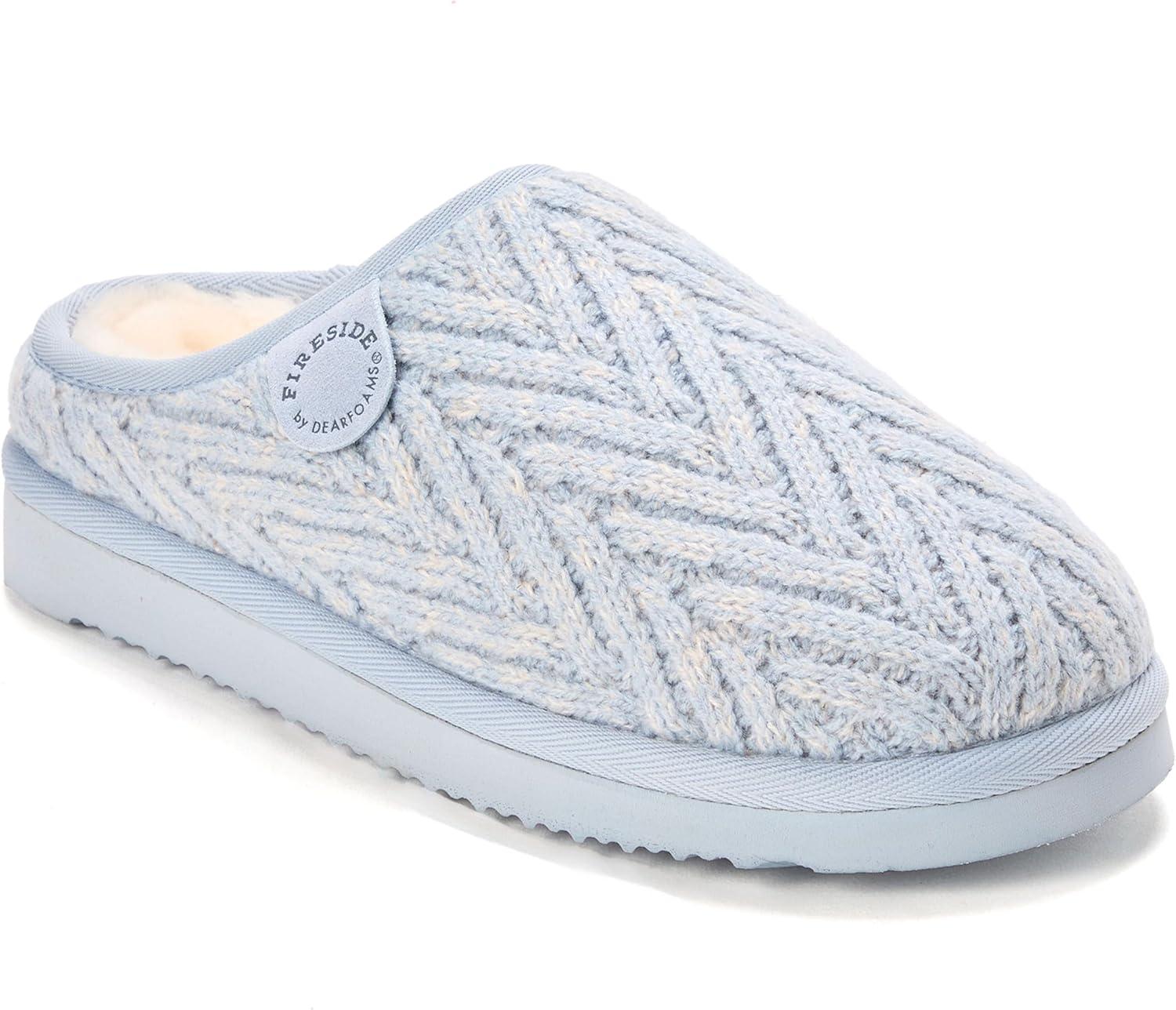 imageFireside by Dearfoams Womens Greta Genuine Shearling Clog Slippers 100 Natural Suede Clogs for Outdoor amp IndoorLight Blue