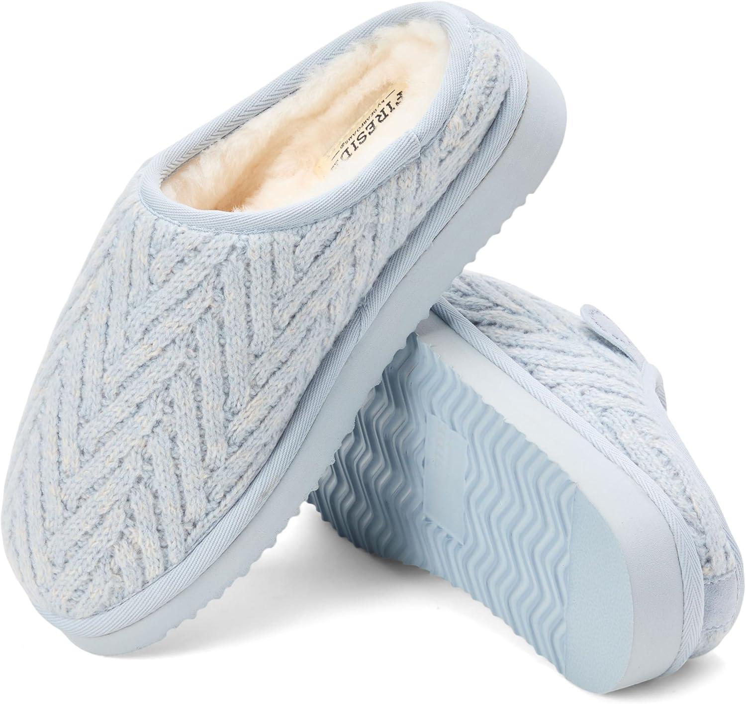 imageFireside by Dearfoams Womens Greta Genuine Shearling Clog Slippers 100 Natural Suede Clogs for Outdoor amp IndoorLight Blue