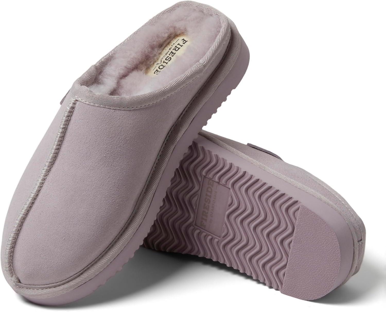 imageFireside by Dearfoams Womens Greta Genuine Shearling Clog Slippers 100 Natural Suede Clogs for Outdoor amp IndoorLilac
