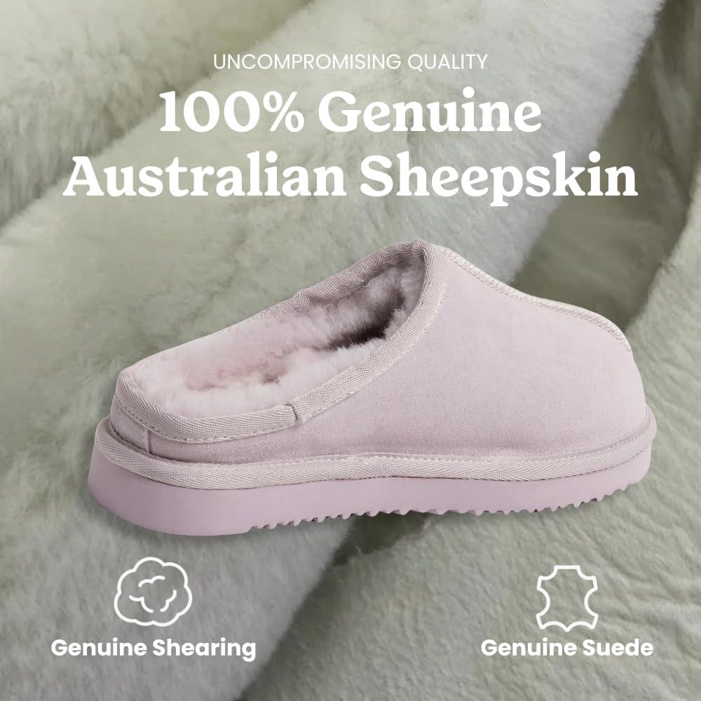 imageFireside by Dearfoams Womens Greta Genuine Shearling Clog Slippers 100 Natural Suede Clogs for Outdoor amp IndoorLilac