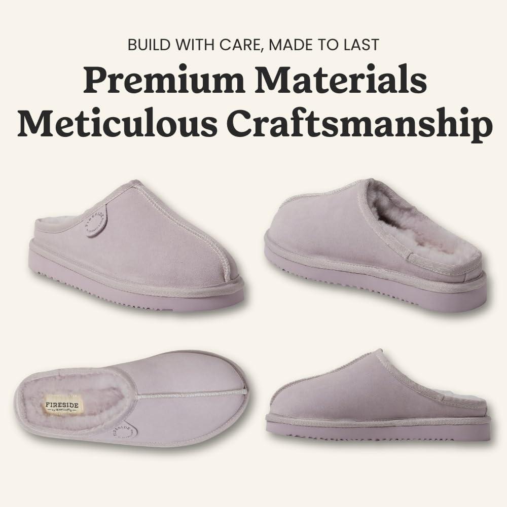 imageFireside by Dearfoams Womens Greta Genuine Shearling Clog Slippers 100 Natural Suede Clogs for Outdoor amp IndoorLilac