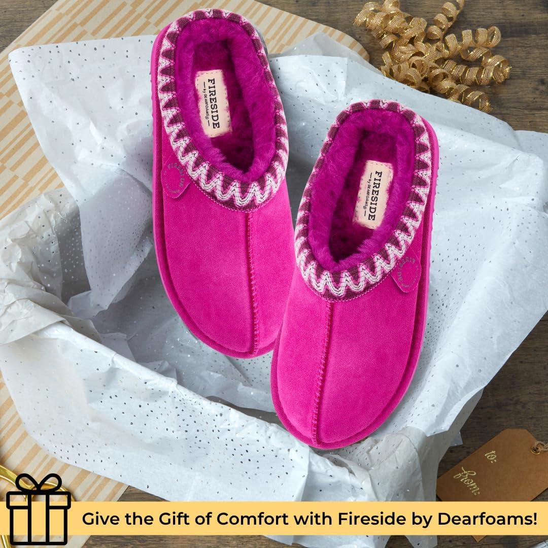 imageFireside by Dearfoams Womens Greta Genuine Shearling Clog Slippers 100 Natural Suede Clogs for Outdoor amp IndoorMystic Purple Taping